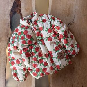 Mini Rodini 3-5y 104-110cm Floral Puffer Jacket with Red Roses